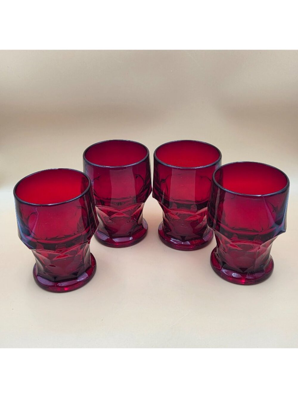 Viking Georgian Ruby Red Glass 14 Oz Flat Tumbler Set of 4 Vintage Barware